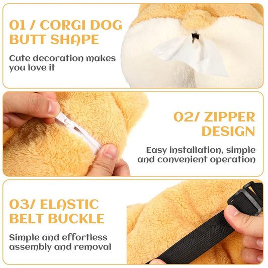 Tissue Box Cover Soft Adorable Corgi Butt Shaped Creative Storage Bag Hanging Pouch Tissue Box Wrapper For Car Home 52.00 AED